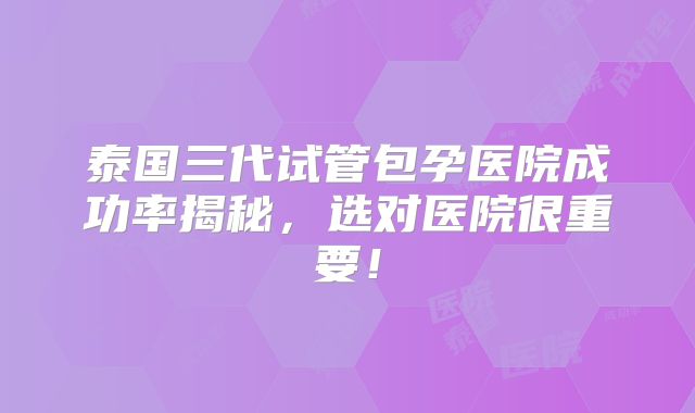 泰国三代试管包孕医院成功率揭秘,选对医院很重要!