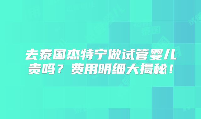 去泰国杰特宁做试管婴儿贵吗?费用明细大揭秘!