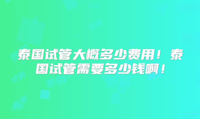 泰国试管大概多少费用!泰国试管需要多少钱啊!