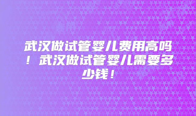 武汉做试管婴儿费用高吗！武汉做试管婴儿需要多少钱！
