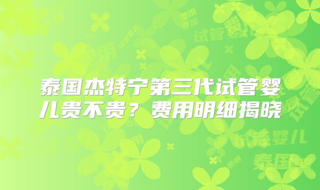 泰国杰特宁第三代试管婴儿贵不贵？费用明细揭晓