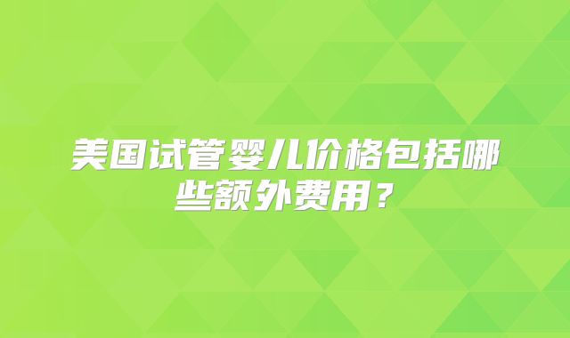 美国试管婴儿价格包括哪些额外费用?