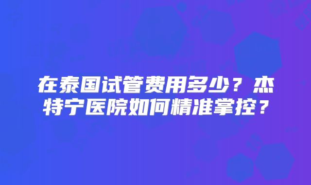 在泰国试管费用多少?杰特宁医院如何精准掌控?