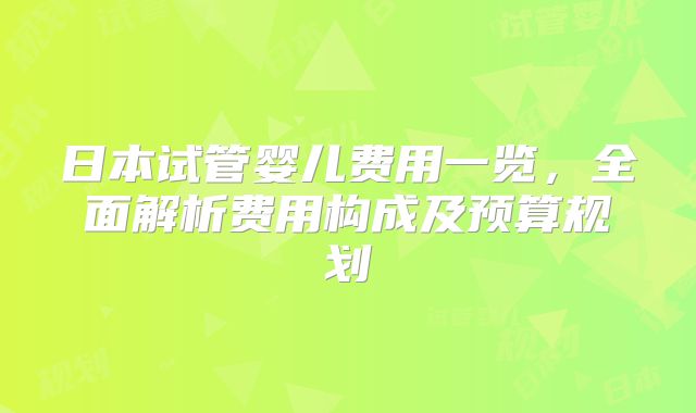 日本试管婴儿费用一览，全面解析费用构成及预算规划