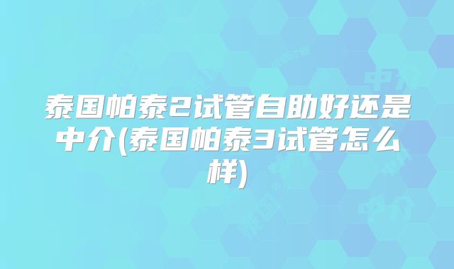 泰国帕泰2试管自助好还是中介(泰国帕泰3试管怎么样)