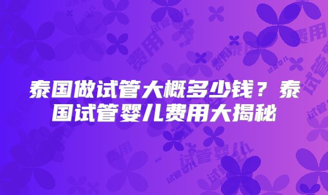泰国做试管大概多少钱？泰国试管婴儿费用大揭秘