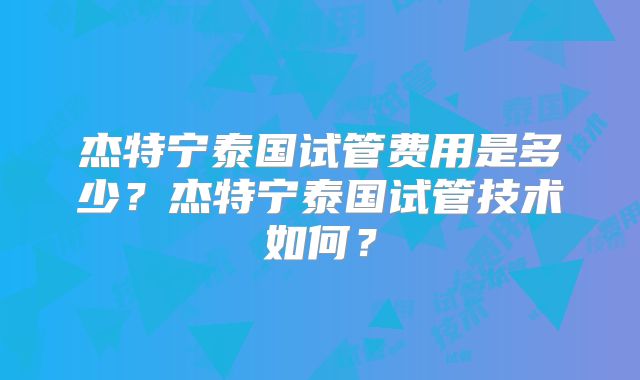 杰特宁泰国试管费用是多少?杰特宁泰国试管技术如何?