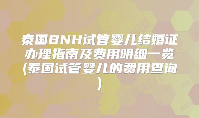 泰国BNH试管婴儿结婚证办理指南及费用明细一览(泰国试管婴儿的费用查询)