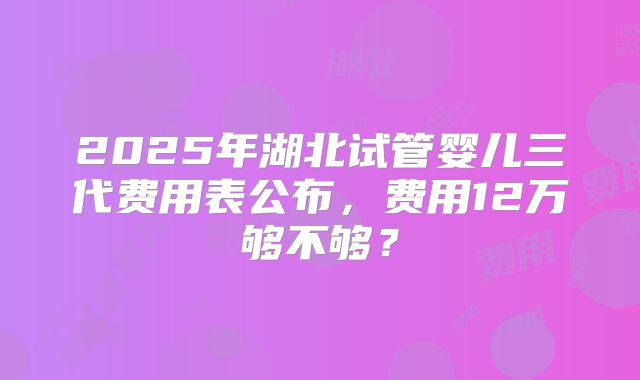 2025年湖北试管婴儿三代费用表公布,费用12万够不够?