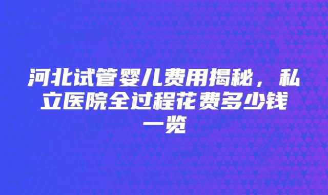 河北试管婴儿费用揭秘，私立医院全过程花费多少钱一览