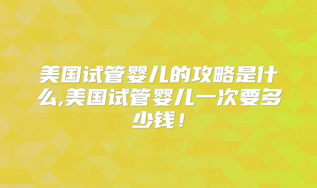 美国试管婴儿的攻略是什么,美国试管婴儿一次要多少钱!