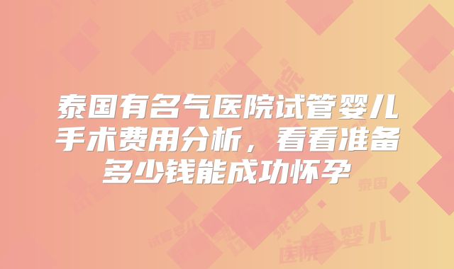 泰国有名气医院试管婴儿手术费用分析，看看准备多少钱能成功怀孕