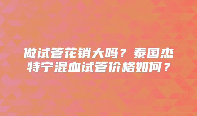 做试管花销大吗？泰国杰特宁混血试管价格如何？