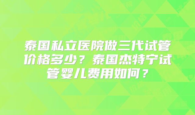 泰国私立医院做三代试管价格多少？泰国杰特宁试管婴儿费用如何？