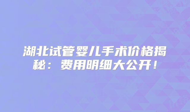 湖北试管婴儿手术价格揭秘:费用明细大公开!