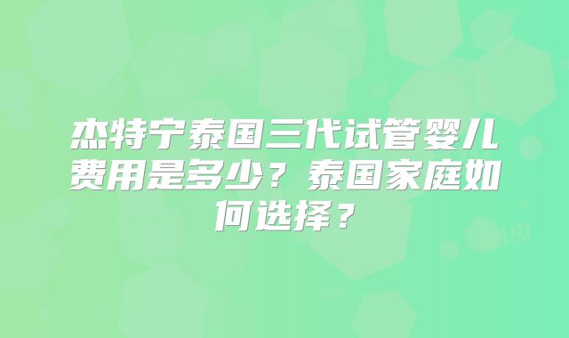杰特宁泰国三代试管婴儿费用是多少？泰国家庭如何选择？