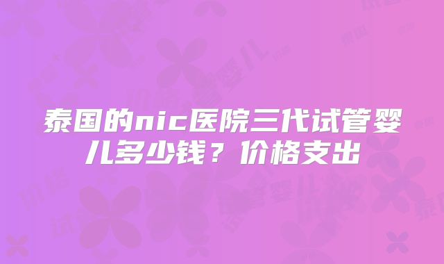 泰国的nic医院三代试管婴儿多少钱？价格支出