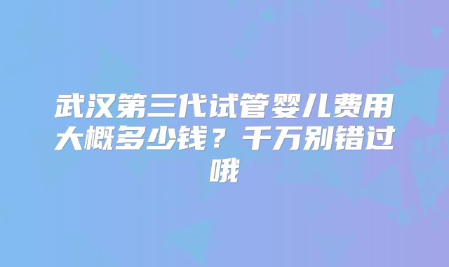 武汉第三代试管婴儿费用大概多少钱?千万别错过哦
