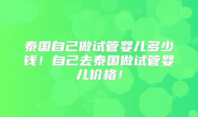泰国自己做试管婴儿多少钱!自己去泰国做试管婴儿价格!