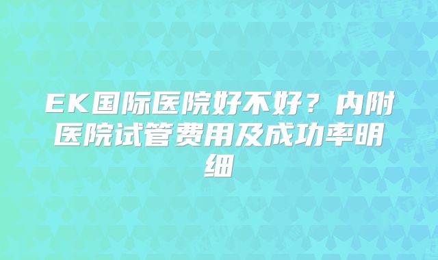 EK国际医院好不好?内附医院试管费用及成功率明细