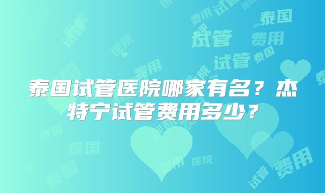 泰国试管医院哪家有名？杰特宁试管费用多少？