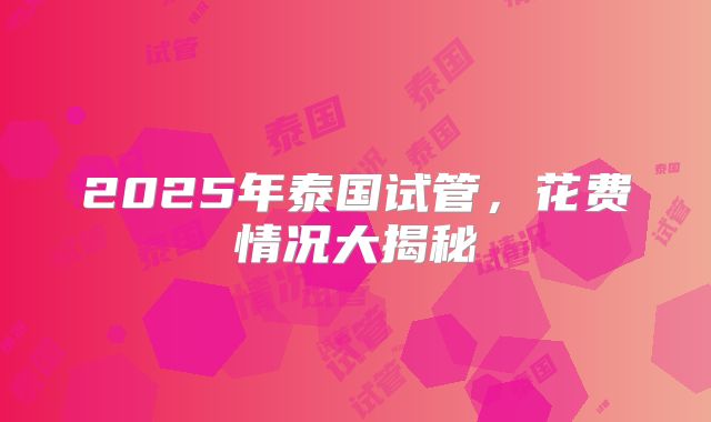 2025年泰国试管,花费情况大揭秘