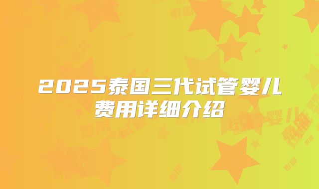 2025泰国三代试管婴儿费用详细介绍