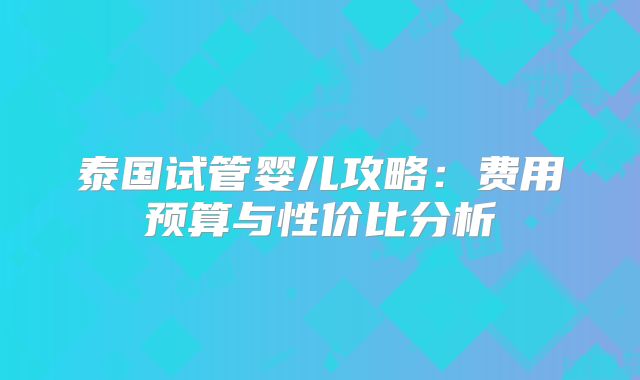 泰国试管婴儿攻略：费用预算与性价比分析