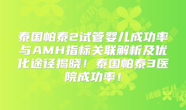 泰国帕泰2试管婴儿成功率与AMH指标关联解析及优化途径揭晓！泰国帕泰3医院成功率！