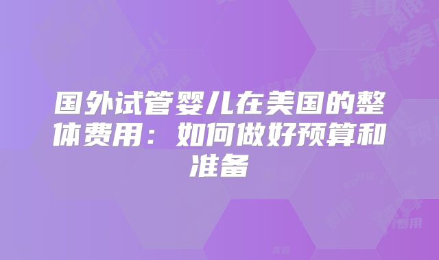 国外试管婴儿在美国的整体费用:如何做好预算和准备