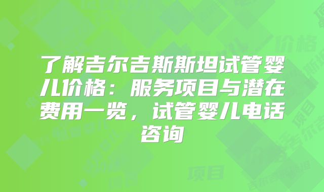 了解吉尔吉斯斯坦试管婴儿价格:服务项目与潜在费用一览,试管婴儿电话咨询