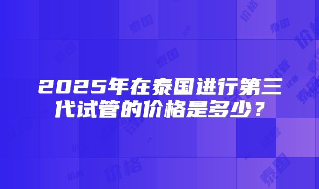 2025年在泰国进行第三代试管的价格是多少?