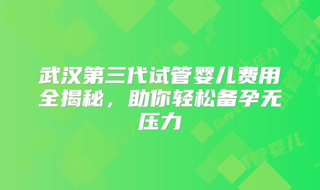 武汉第三代试管婴儿费用全揭秘，助你轻松备孕无压力