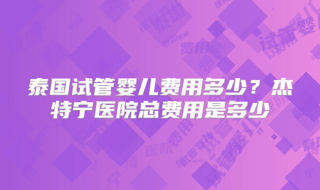 泰国试管婴儿费用多少?杰特宁医院总费用是多少