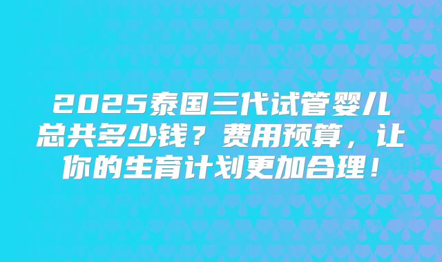 2025泰国三代试管婴儿总共多少钱?费用预算,让你的生育计划更加合理!