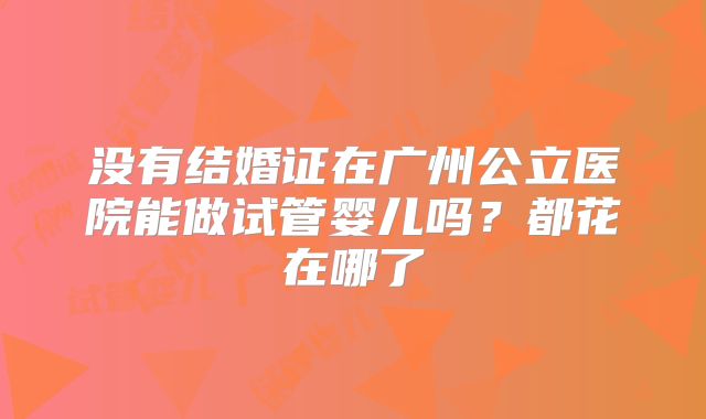 没有结婚证在广州公立医院能做试管婴儿吗?都花在哪了