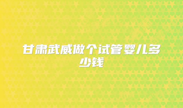 甘肃武威做个试管婴儿多少钱