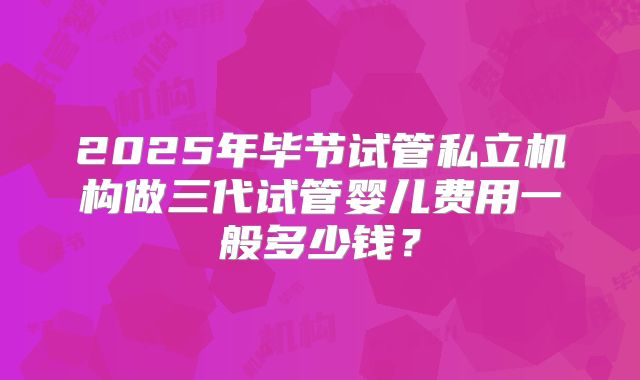 2025年毕节试管私立机构做三代试管婴儿费用一般多少钱?