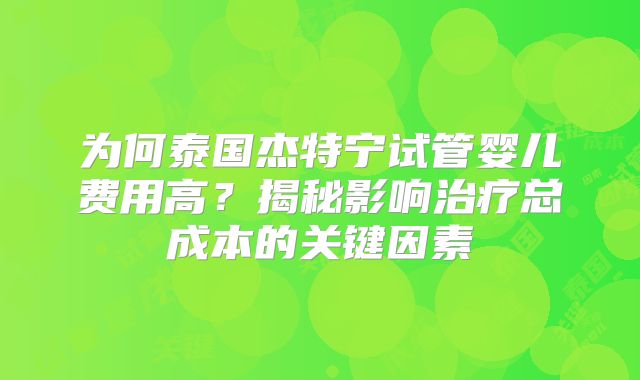 为何泰国杰特宁试管婴儿费用高？揭秘影响治疗总成本的关键因素