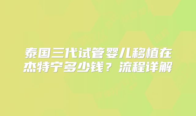 泰国三代试管婴儿移植在杰特宁多少钱？流程详解