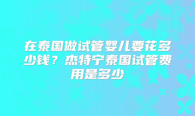 在泰国做试管婴儿要花多少钱？杰特宁泰国试管费用是多少
