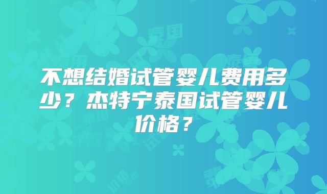 不想结婚试管婴儿费用多少？杰特宁泰国试管婴儿价格？
