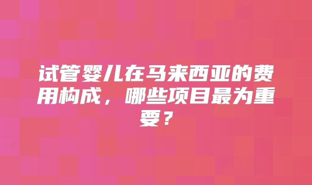 试管婴儿在马来西亚的费用构成，哪些项目最为重要？