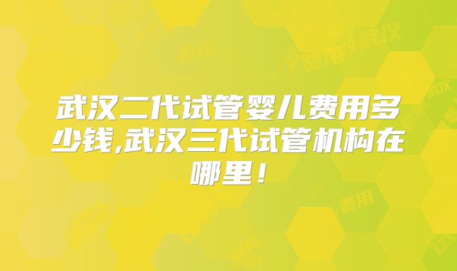 武汉二代试管婴儿费用多少钱,武汉三代试管机构在哪里!
