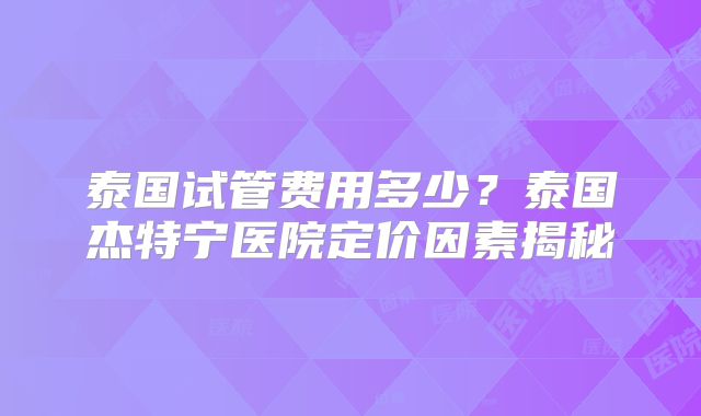 泰国试管费用多少?泰国杰特宁医院定价因素揭秘