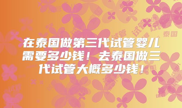 在泰国做第三代试管婴儿需要多少钱!去泰国做三代试管大概多少钱!