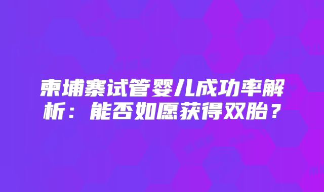 柬埔寨试管婴儿成功率解析：能否如愿获得双胎？