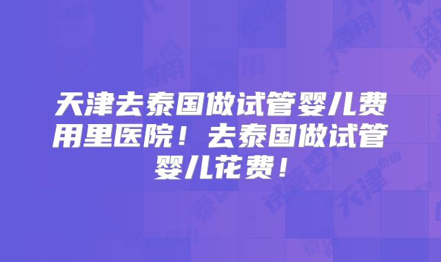 天津去泰国做试管婴儿费用里医院!去泰国做试管婴儿花费!