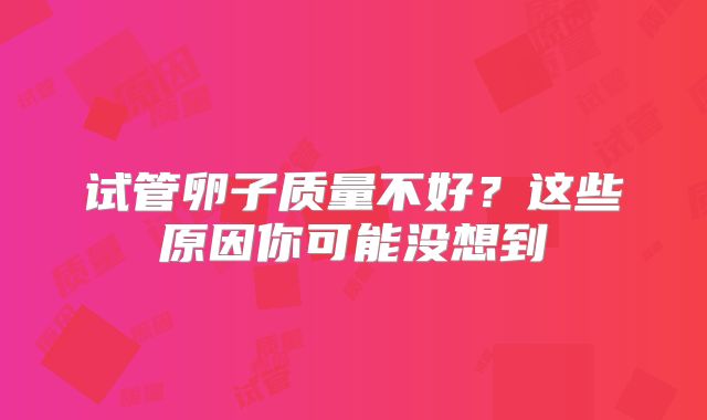 试管卵子质量不好?这些原因你可能没想到