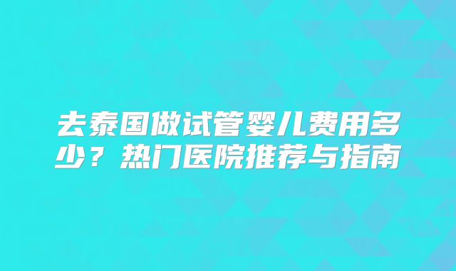 去泰国做试管婴儿费用多少?热门医院推荐与指南